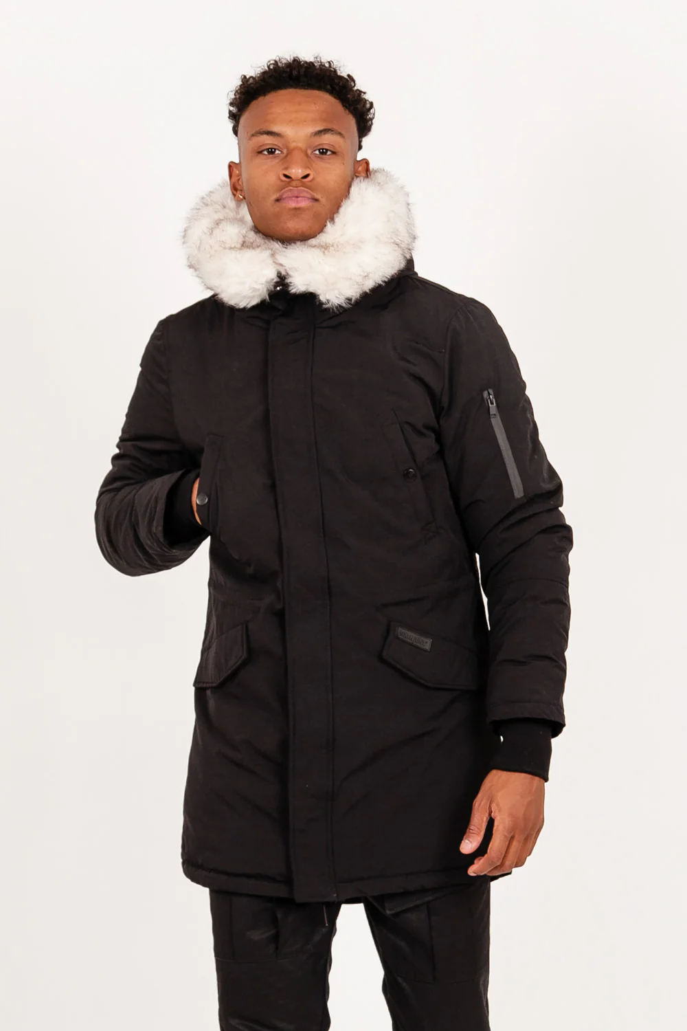 Parka longue fourrure imprimé arrière noir - Image 2