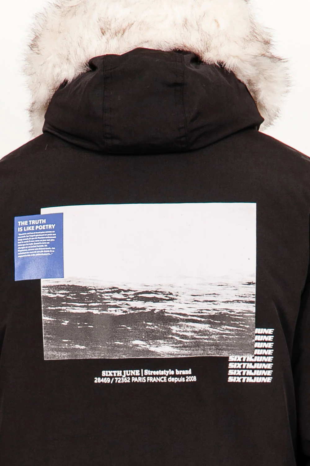 Parka longue fourrure imprimé arrière noir - Image 3