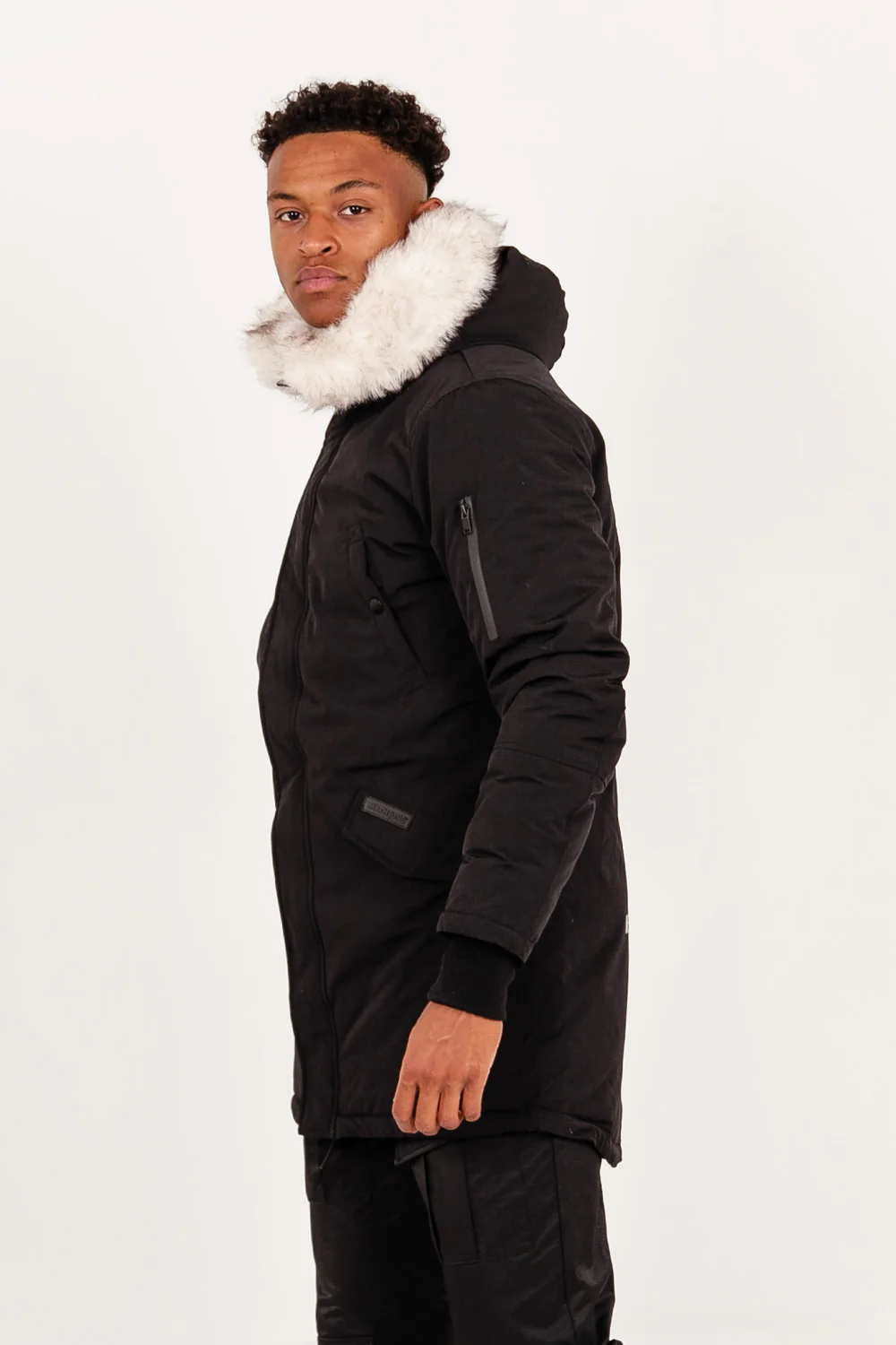 Parka longue fourrure imprimé arrière noir - Image 4