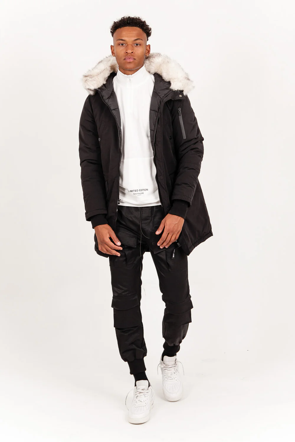Parka longue fourrure imprimé arrière noir - Image 6