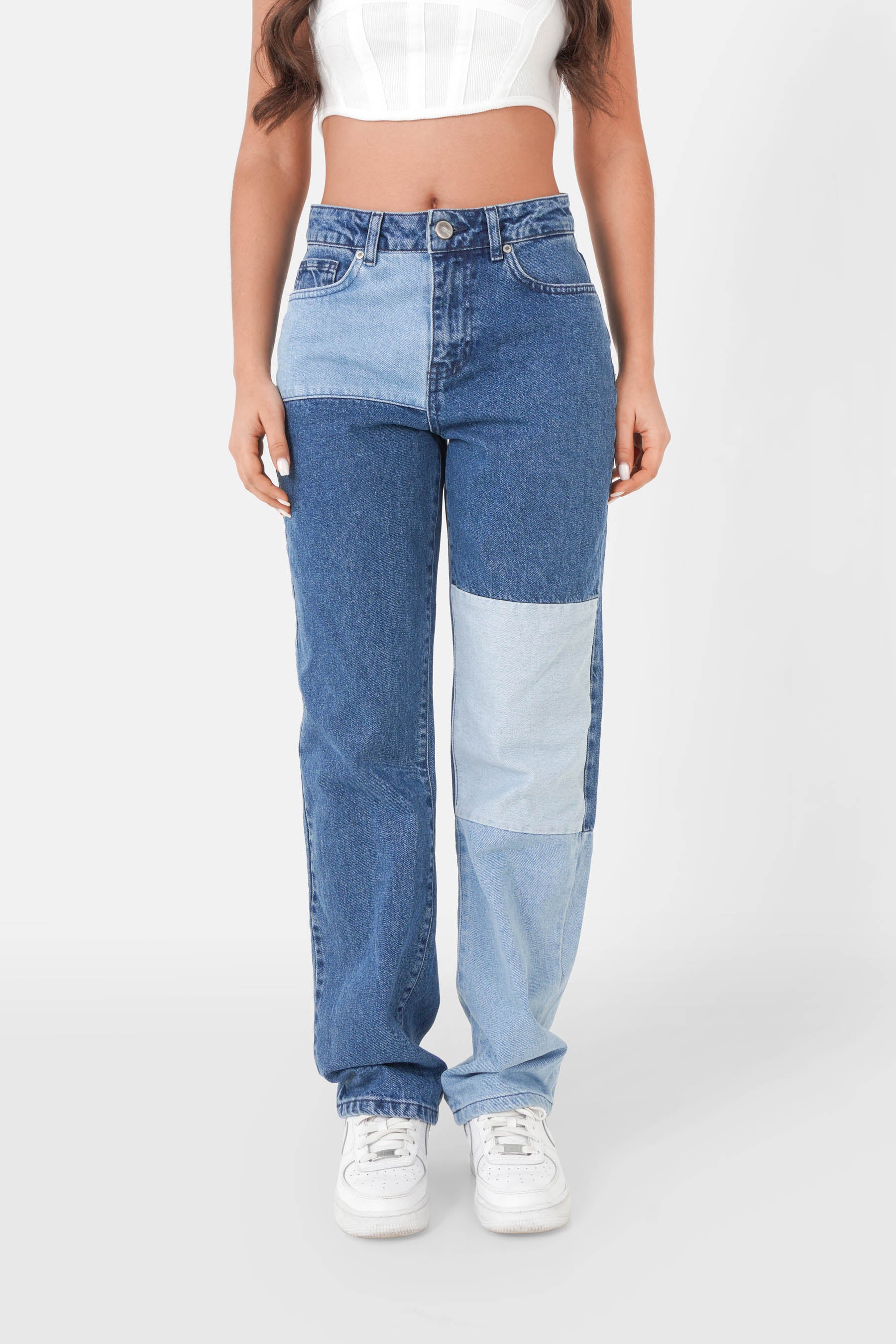 Jean patchwork tricolore Bleu