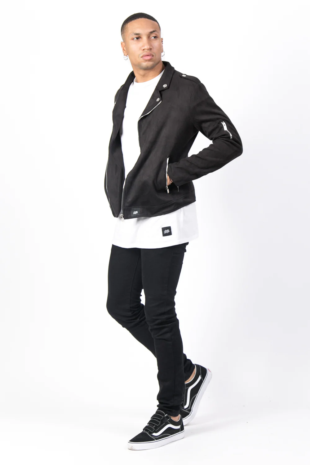 Veste broderies roses blanches noir - Image 4