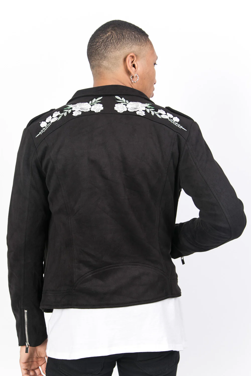 Veste broderies roses blanches noir - Image 5