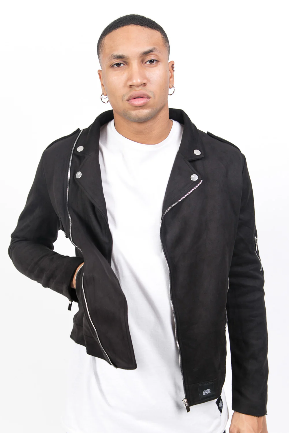Veste broderies roses blanches noir - Image 6