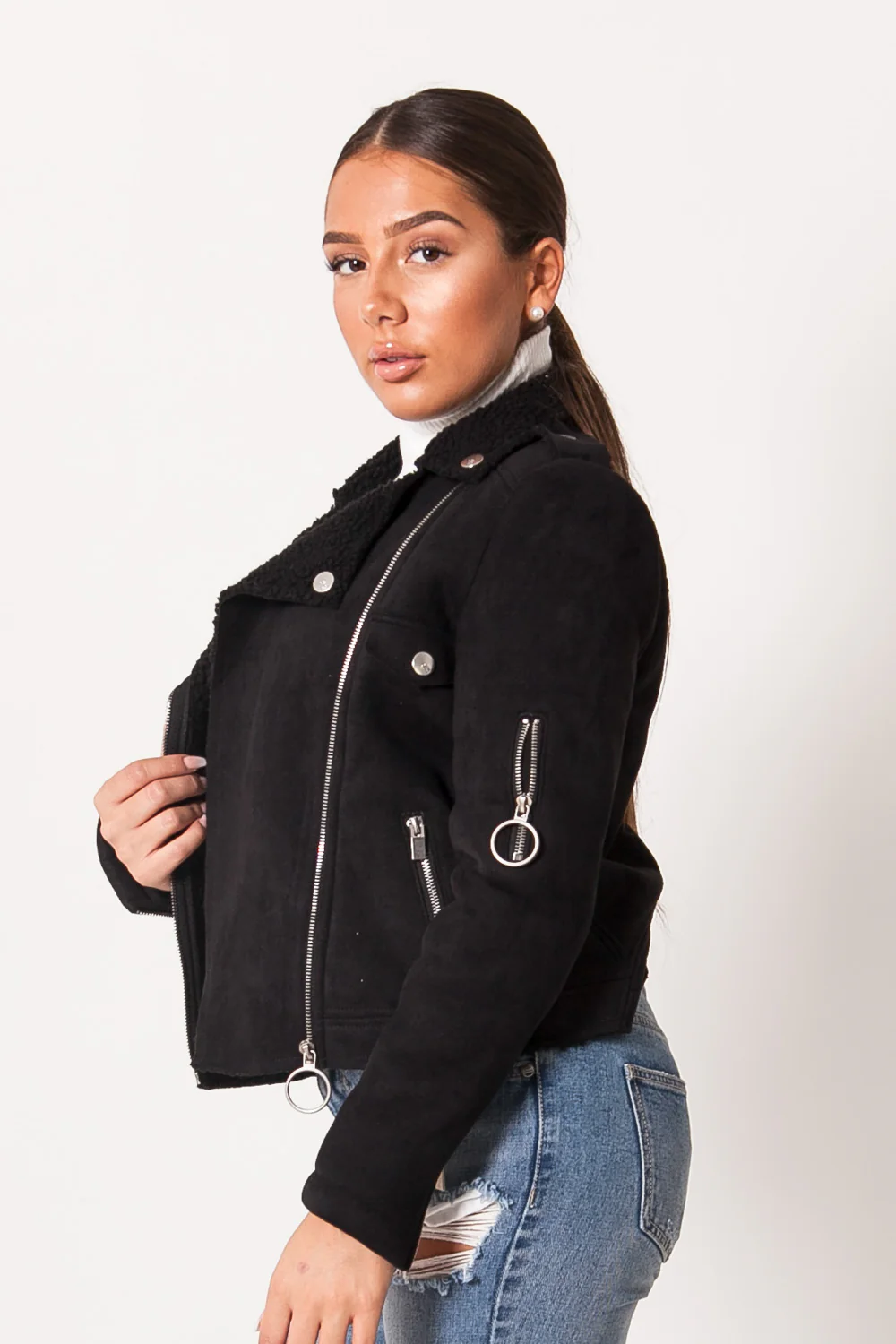 Veste suéde court noir - Image 4