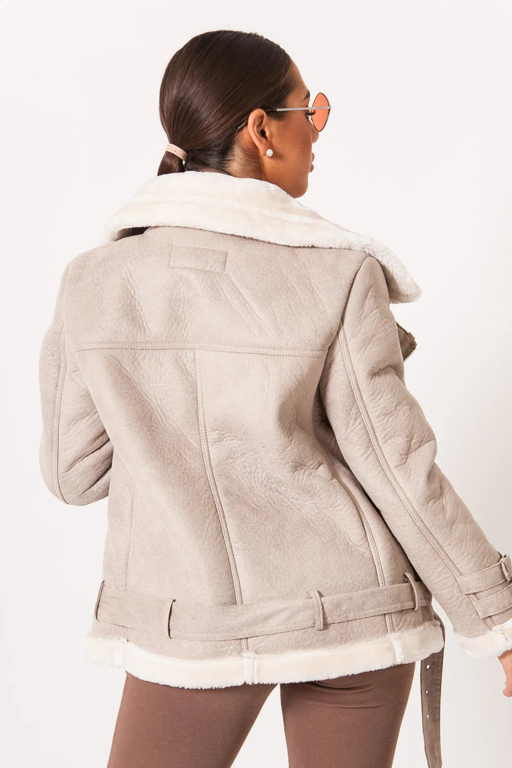 Veste fourré simili cuir mouton beige - Image 5
