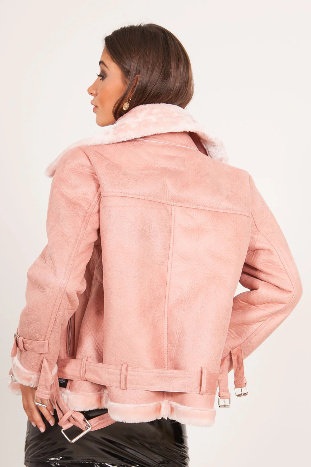 Veste fourré simili cuir mouton rose - Image 5