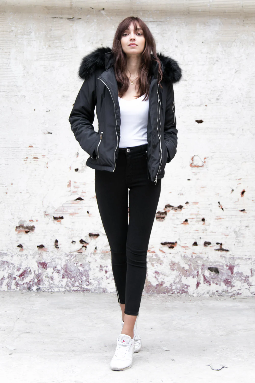 Veste fourrure zips noir - Image 2