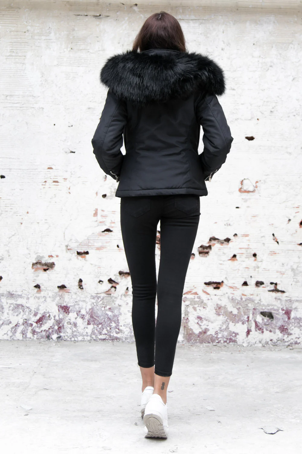 Veste fourrure zips noir - Image 3