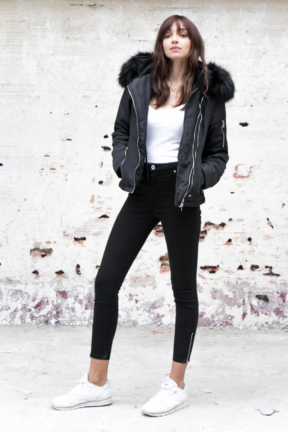 Veste fourrure zips noir - Image 4