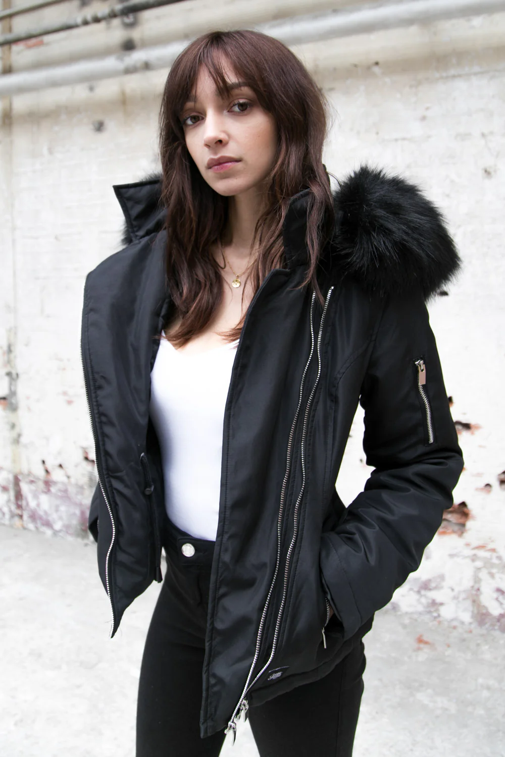 Veste fourrure zips noir - Image 5