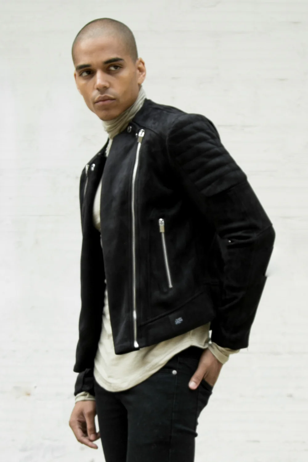 Veste suédé biker noir - Image 2