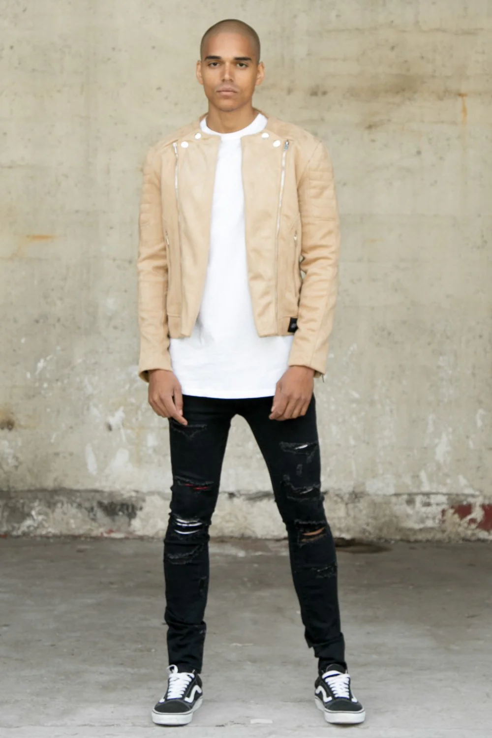 Veste suédé biker zip beige - Image 2