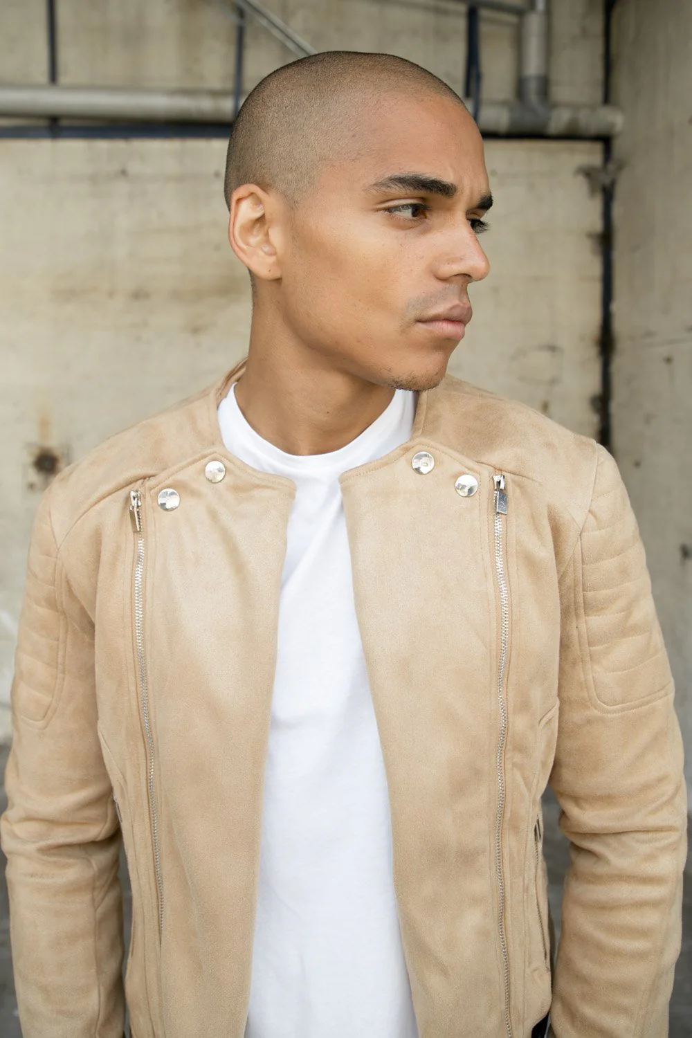 Veste suédé biker zip beige - Image 3