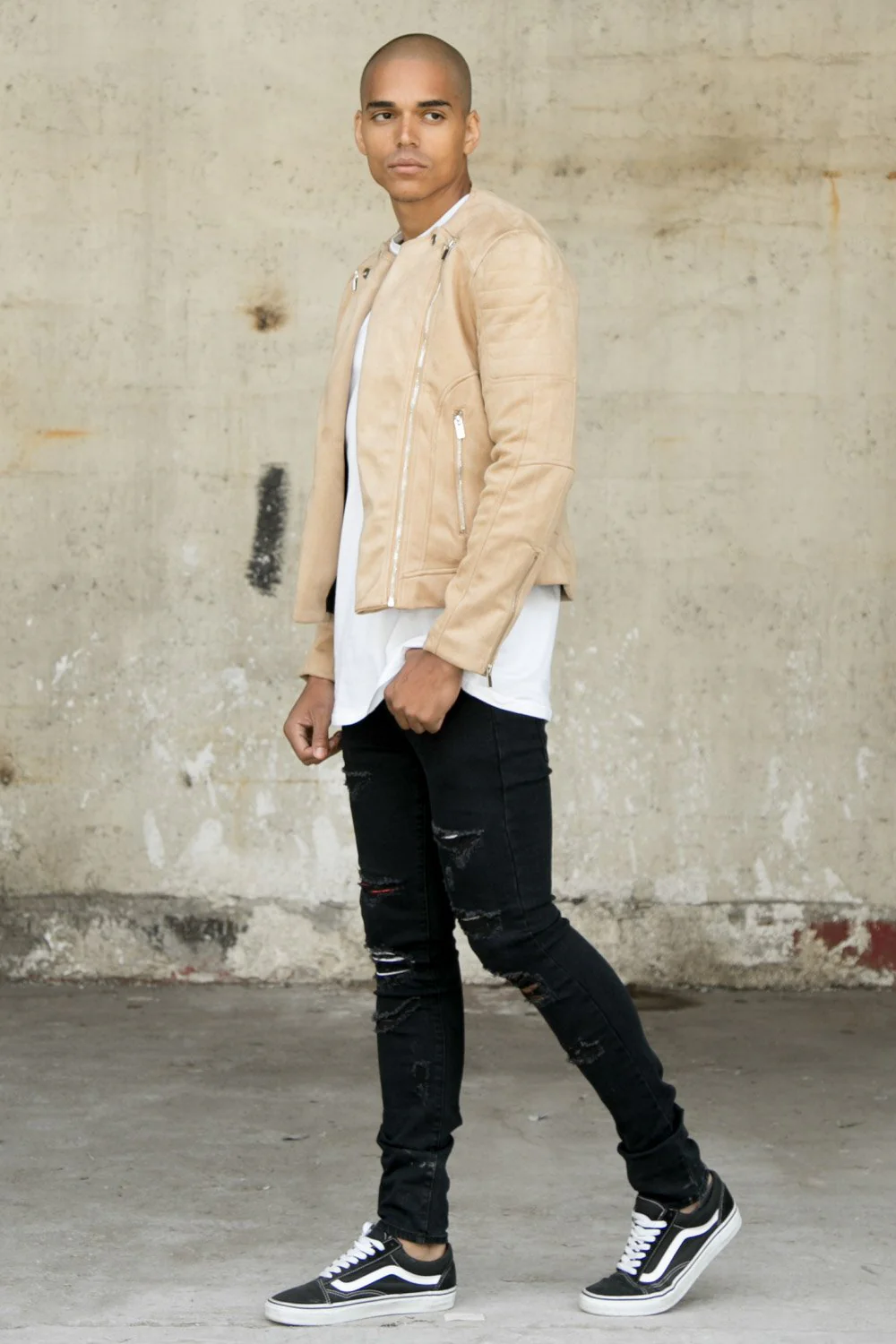 Veste suédé biker zip beige - Image 4