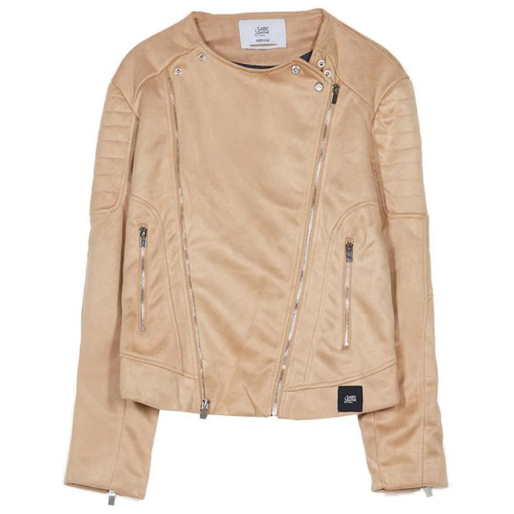 Veste suédé biker zip beige - Image 6