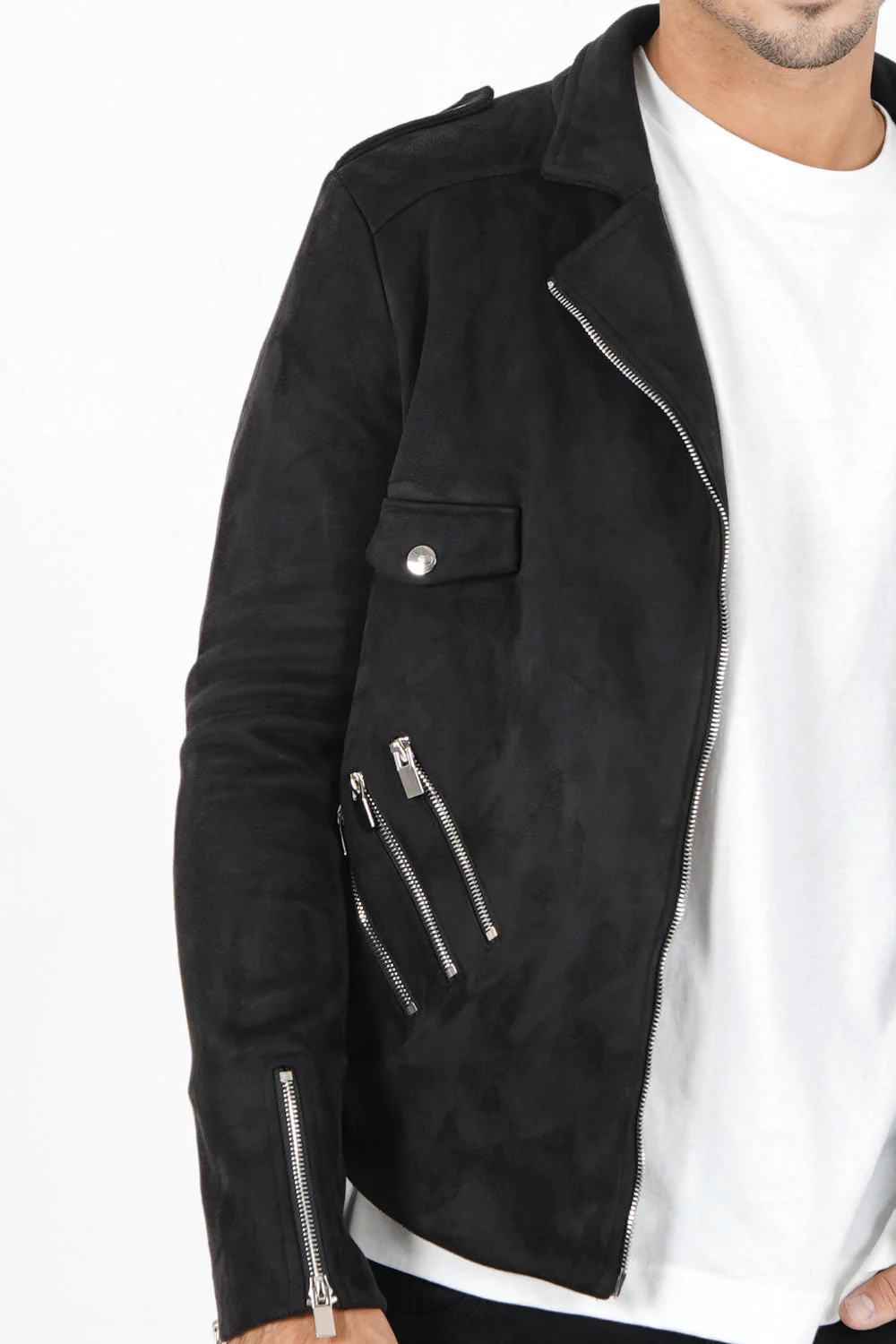 Veste suédine zips Noir - Image 3