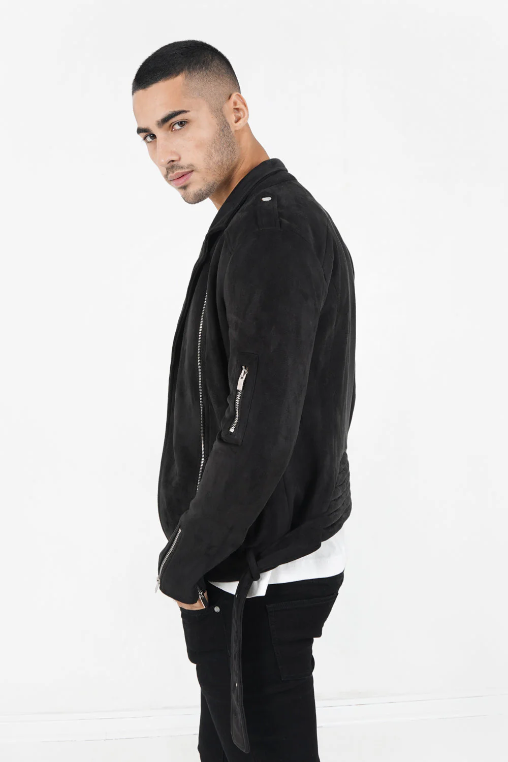 Veste suédine zips Noir - Image 4