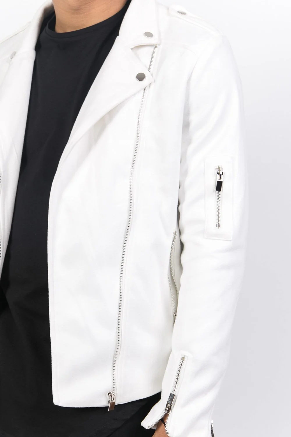 Veste zips suédine blanc - Image 4