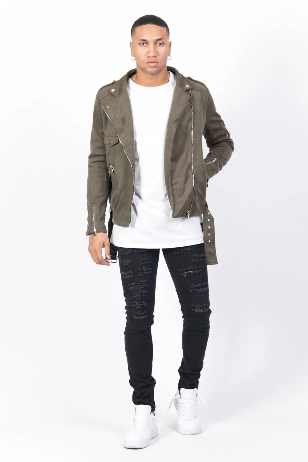 Perfecto zips suédine kaki - Image 2