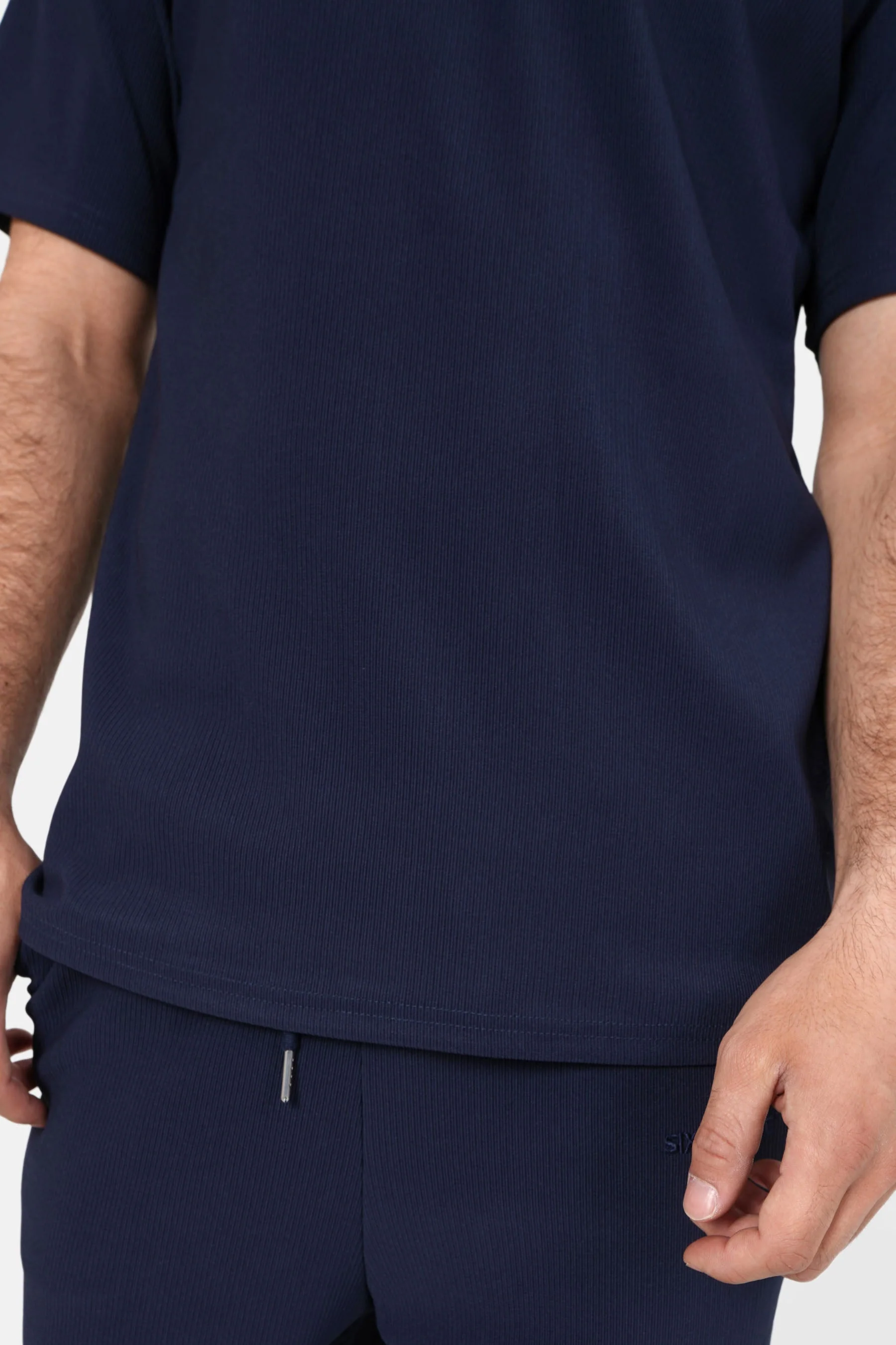 T-shirt plissé manches courtes Bleu foncé - Image 3