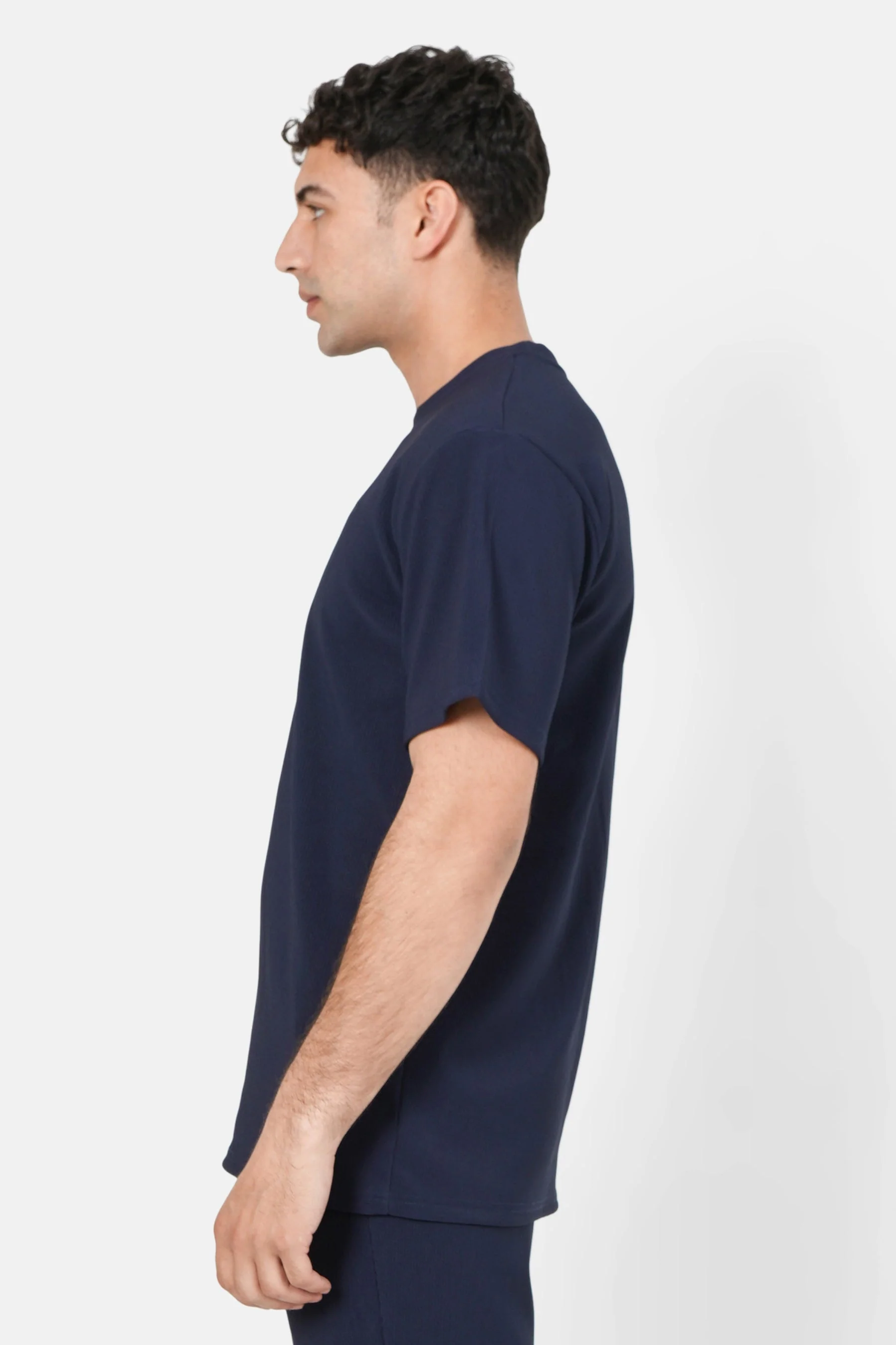 T-shirt plissé manches courtes Bleu foncé - Image 4