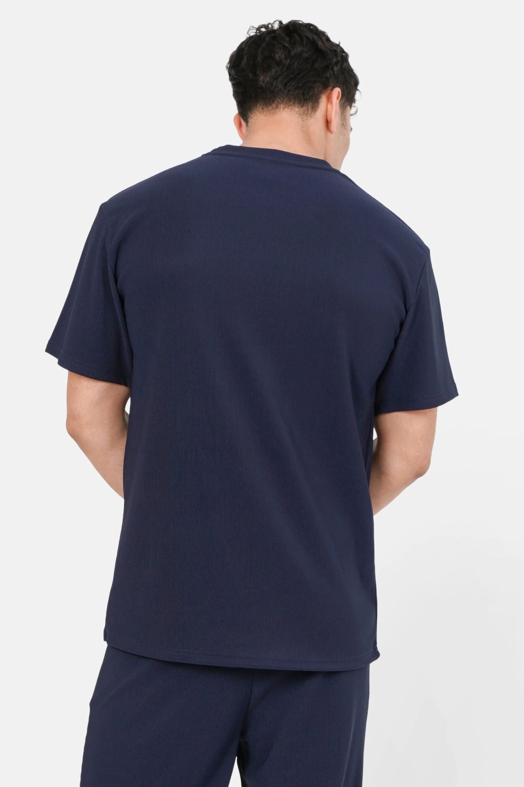 T-shirt plissé manches courtes Bleu foncé - Image 5