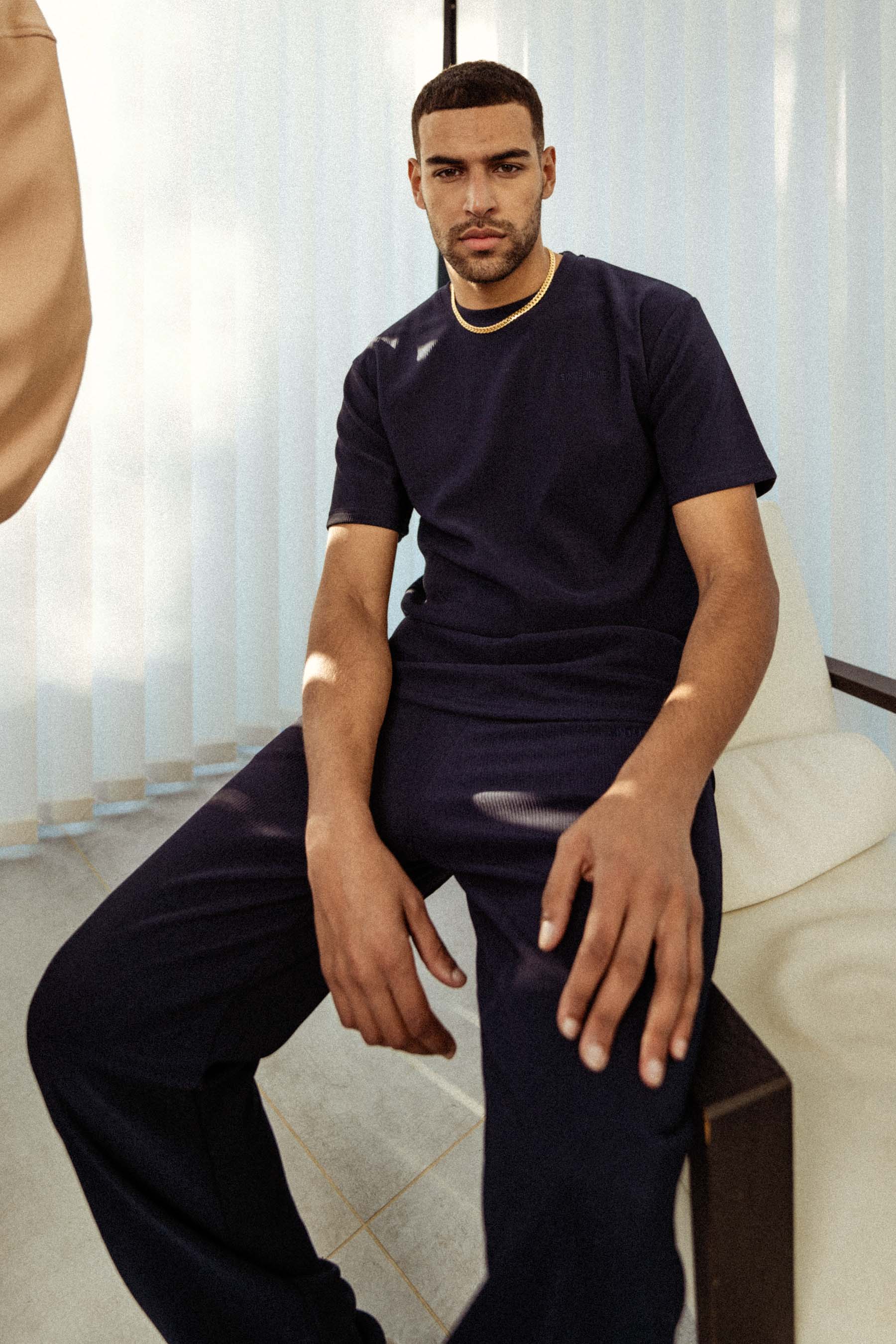T-shirt plissé manches courtes Bleu foncé - Image 6