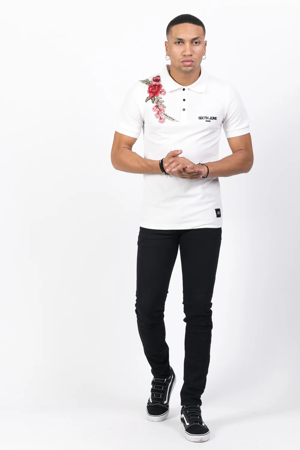 Polo brodé roses blanc - Image 2