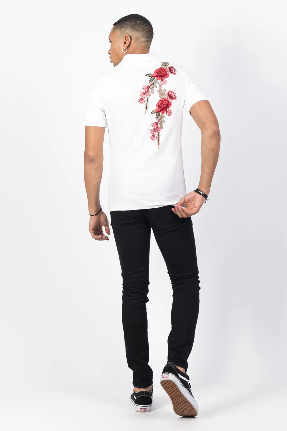 Polo brodé roses blanc - Image 3