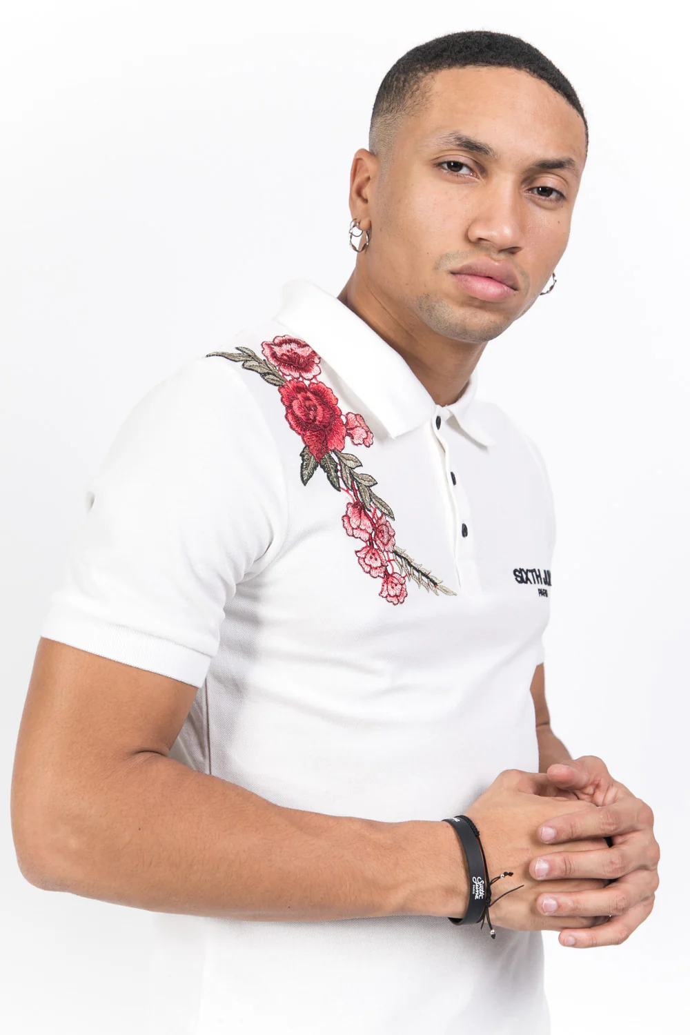 Polo brodé roses blanc - Image 6