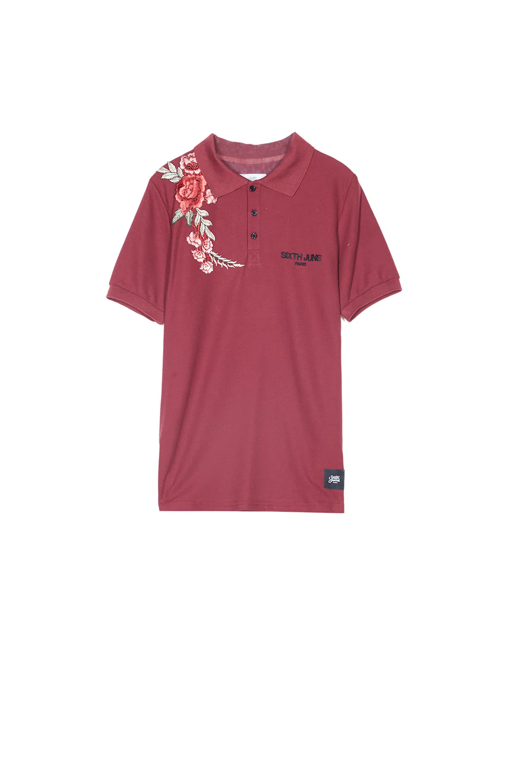 Polo brodé roses bordeaux