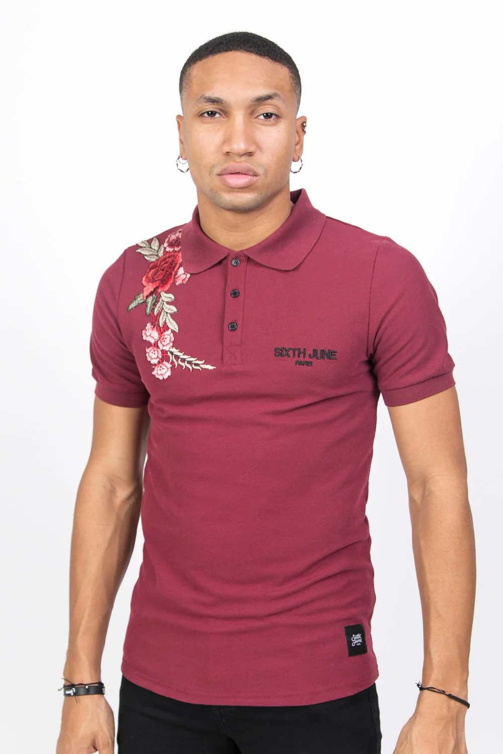 Polo brodé roses bordeaux - Image 2