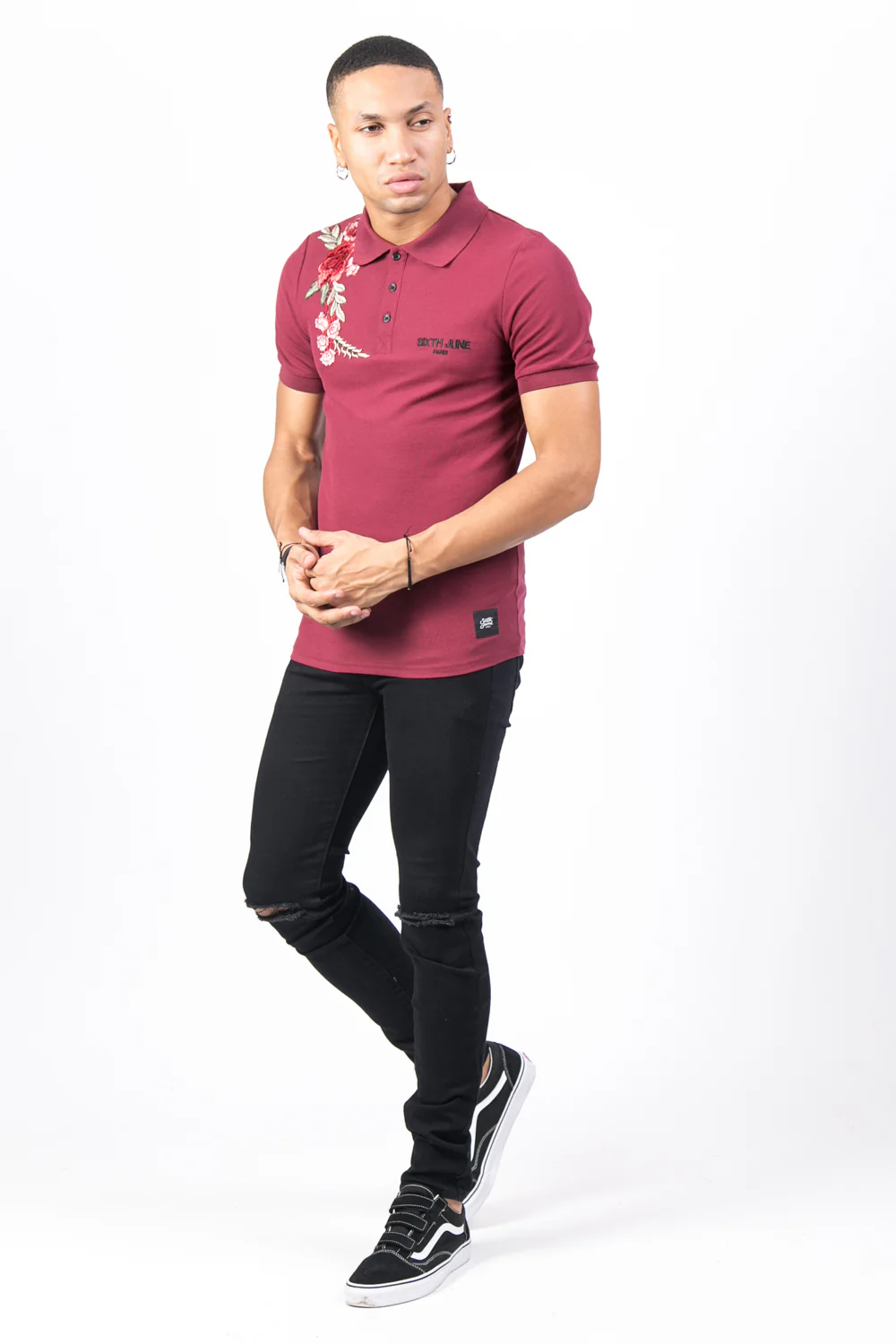 Polo brodé roses bordeaux - Image 4