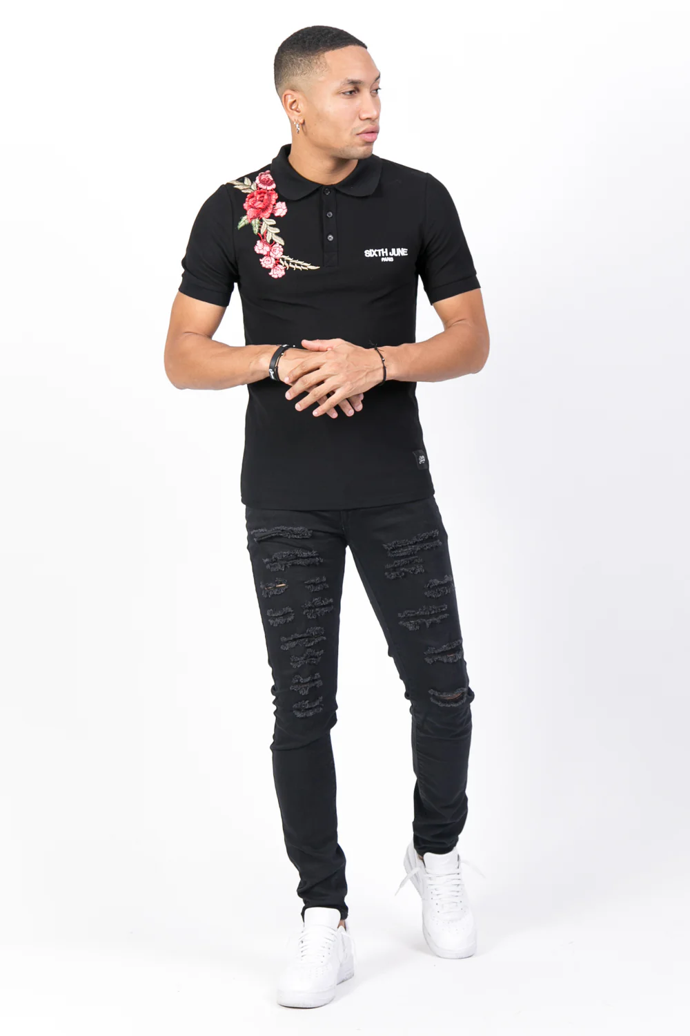 Polo brodé roses noir - Image 2