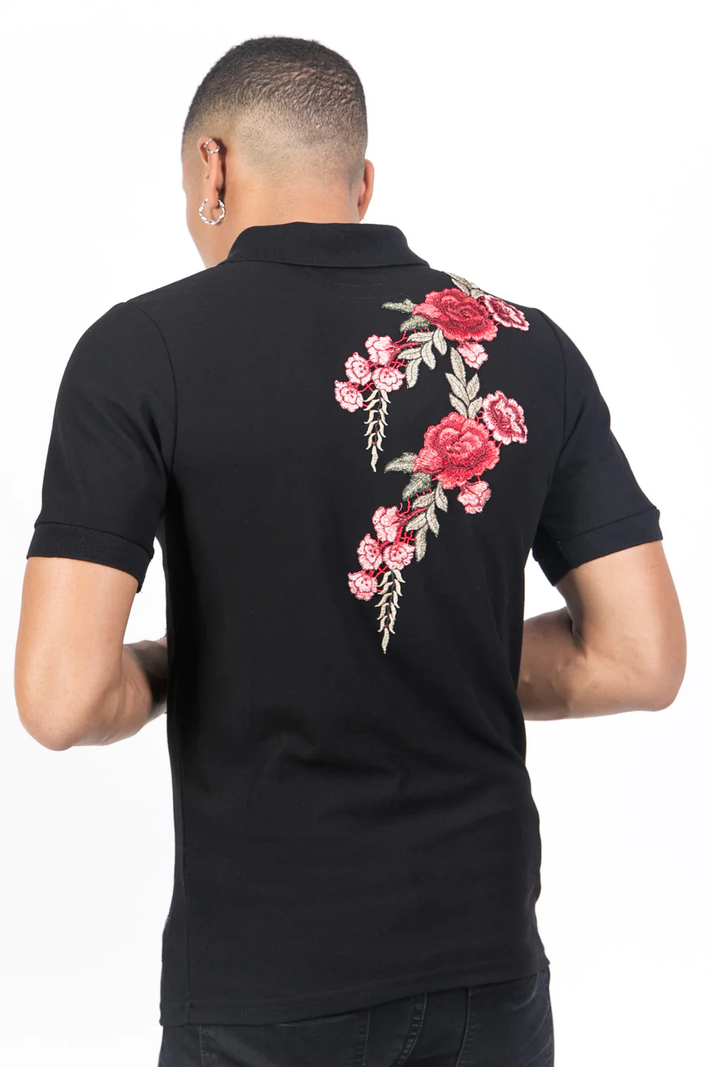 Polo brodé roses noir - Image 5