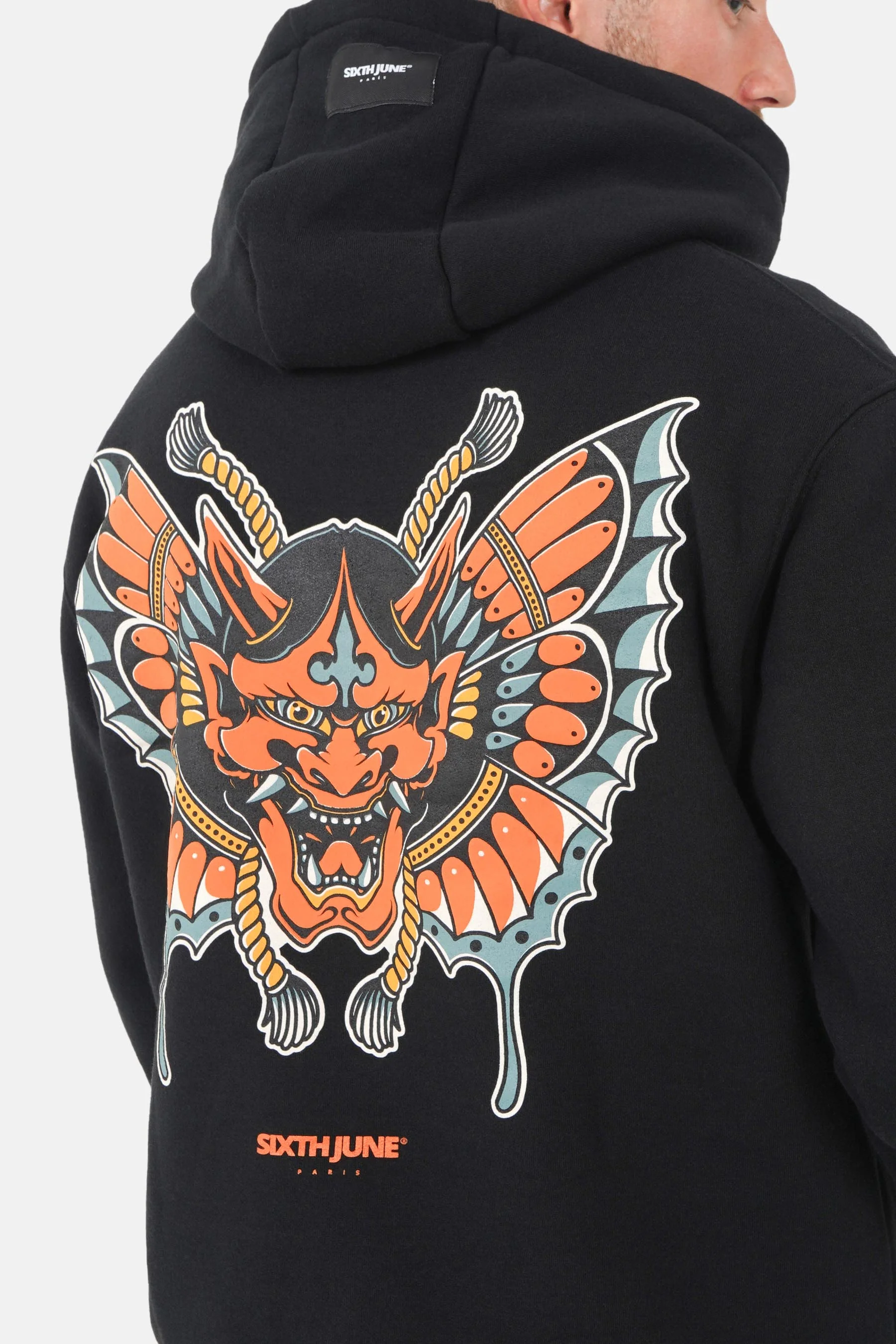 Sweatshirt capuche imprimé relief Noir - Image 4