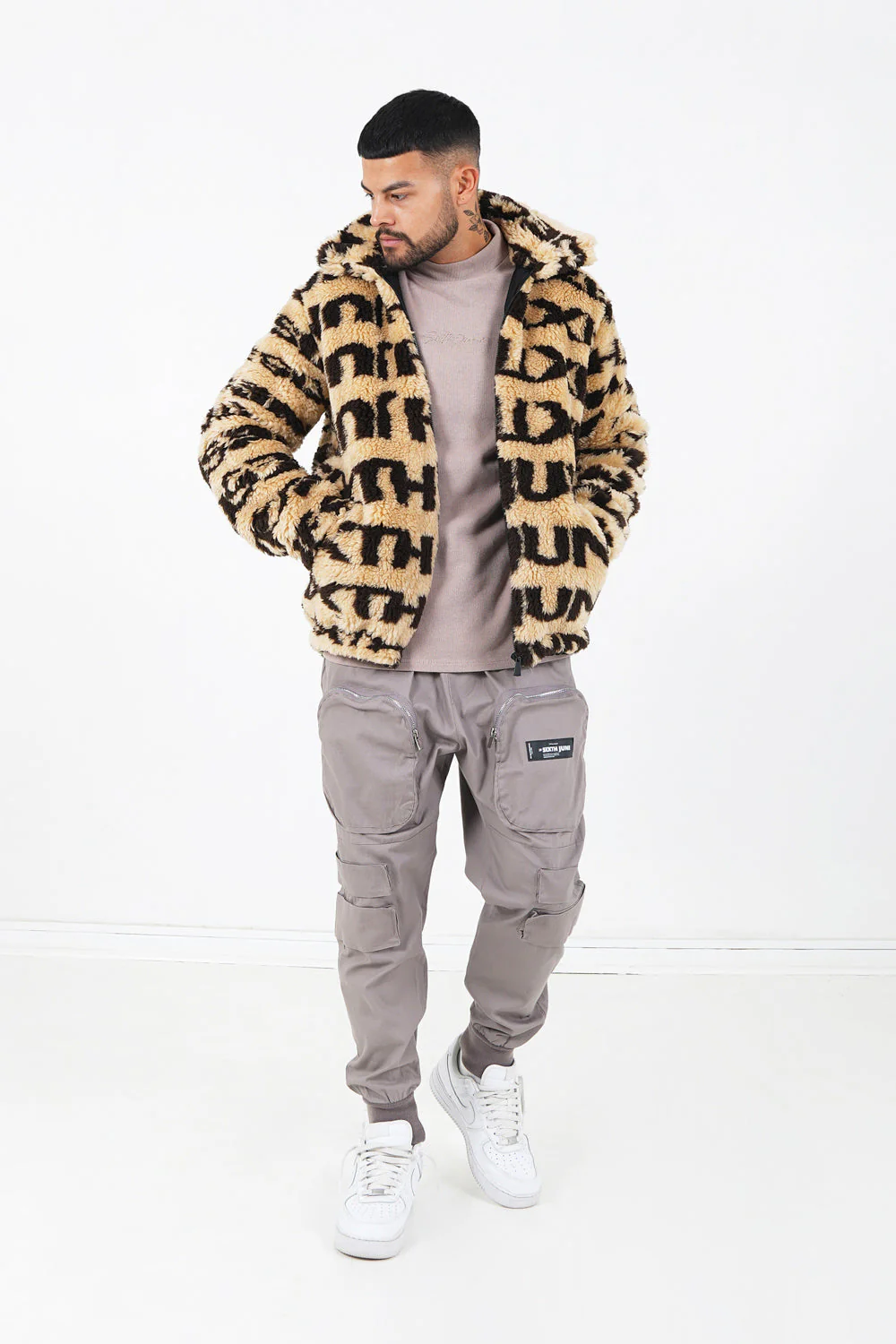 Veste fourrure logo Beige - Image 2