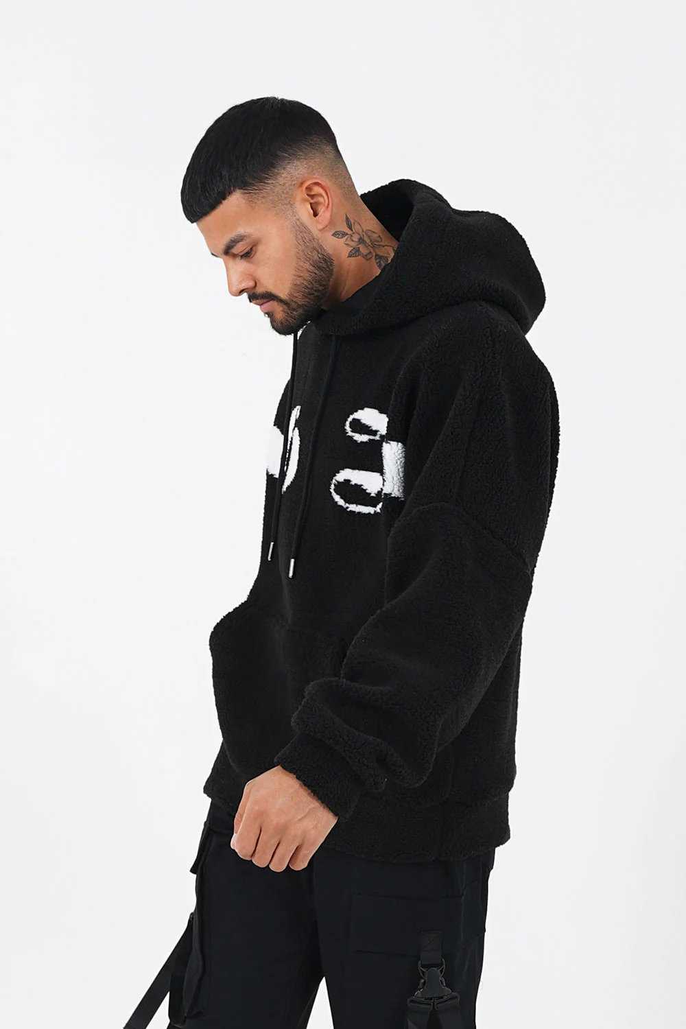 Sweat capuche sherpa oversized Noir - Image 4