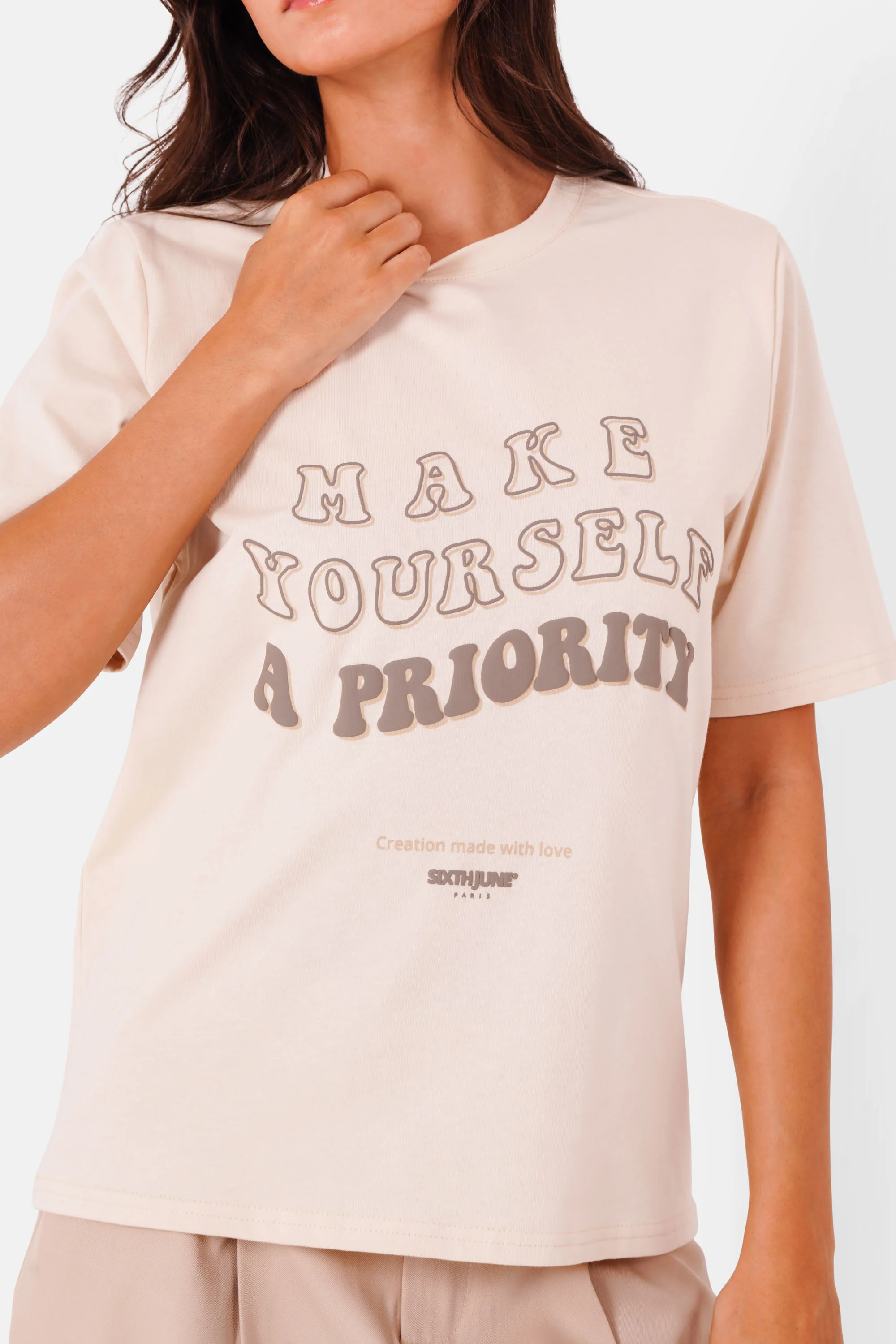 T-shirt citation priority logo Beige - Image 4