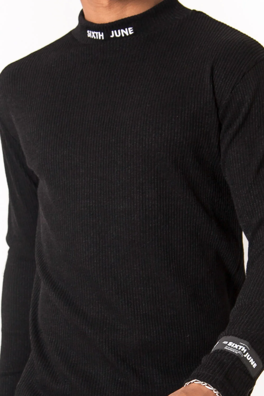 T-shirt col montant côtelé noir - Image 3