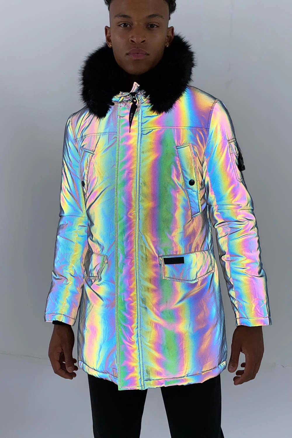 Parka iridiscente fourrure noir - Image 2