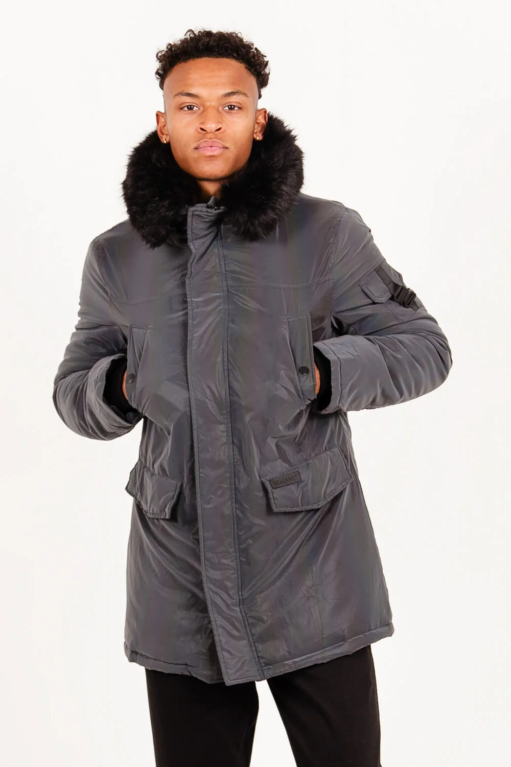 Parka iridiscente fourrure noir - Image 3
