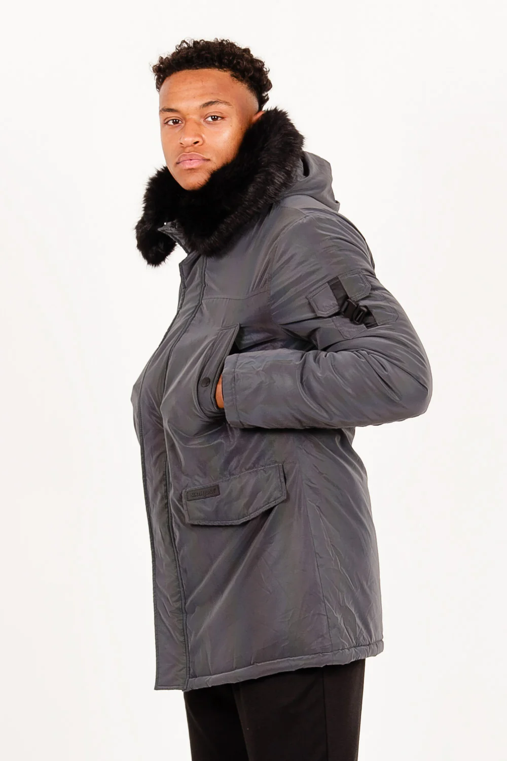 Parka iridiscente fourrure noir - Image 5