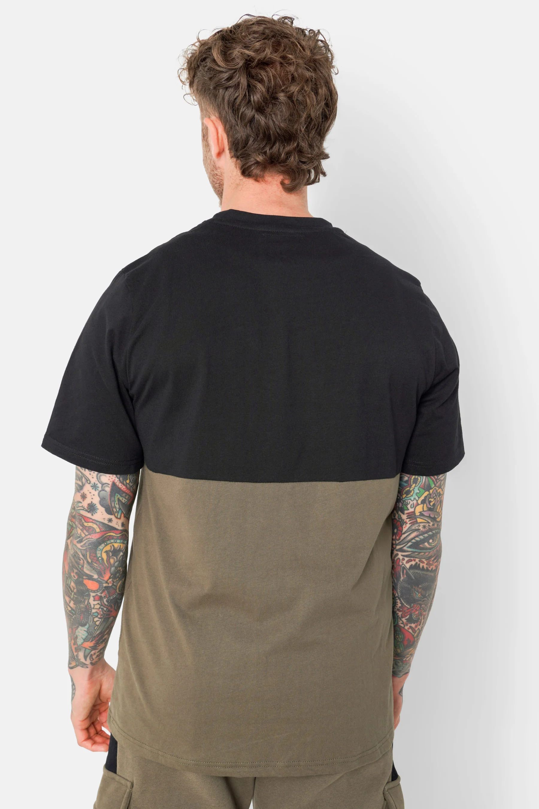 T-shirt bicolore logo broderie Vert kaki - Image 3