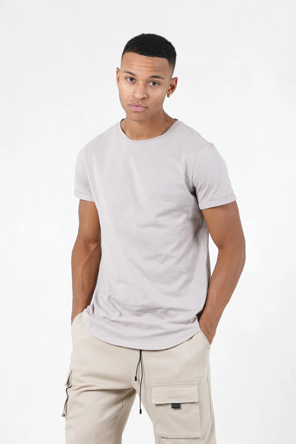 T-shirt bas arrondi long Beige