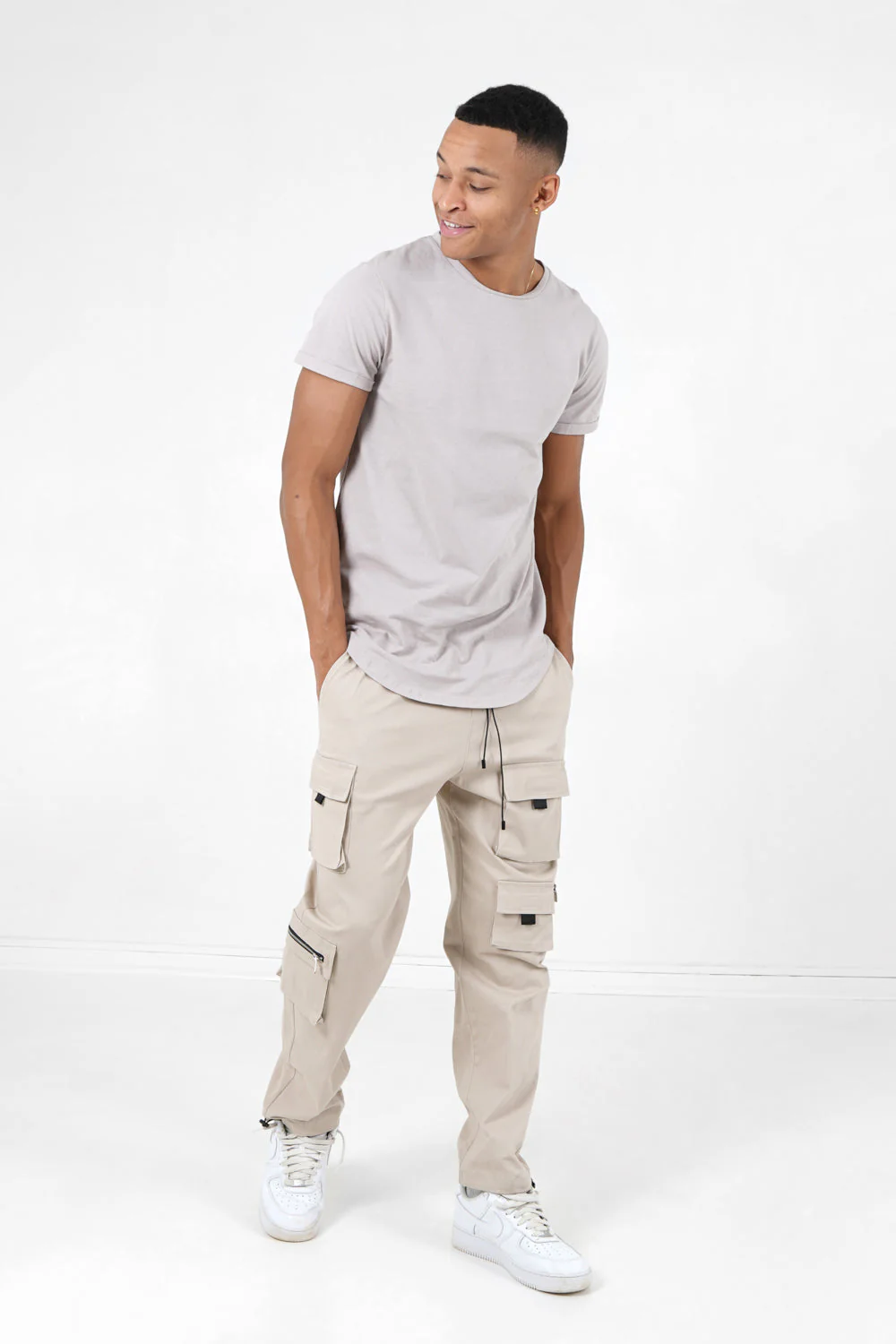 T-shirt bas arrondi long Beige - Image 2