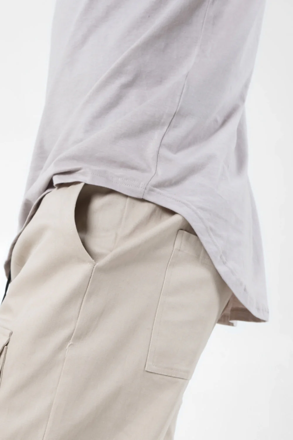 T-shirt bas arrondi long Beige - Image 3