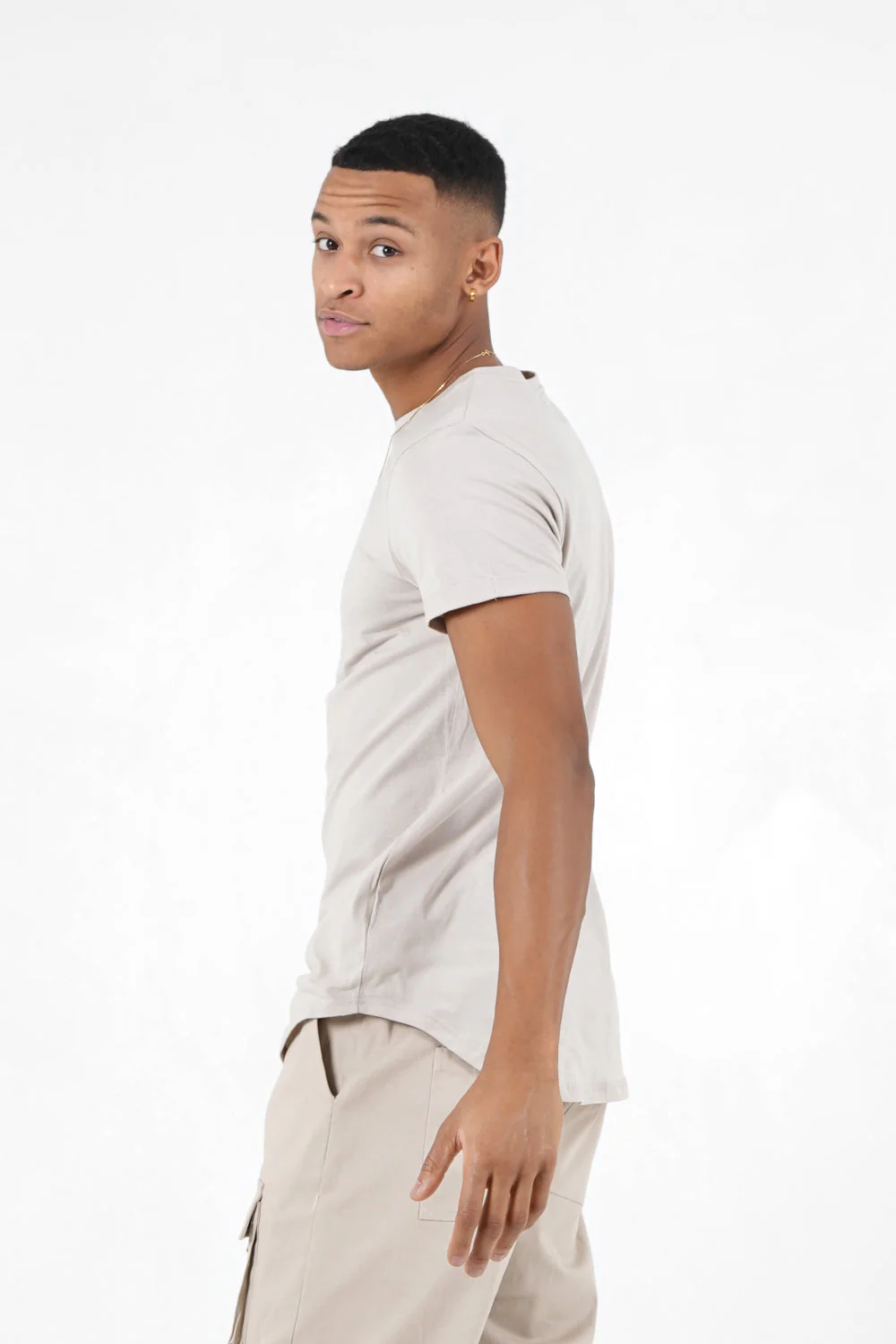 T-shirt bas arrondi long Beige - Image 4