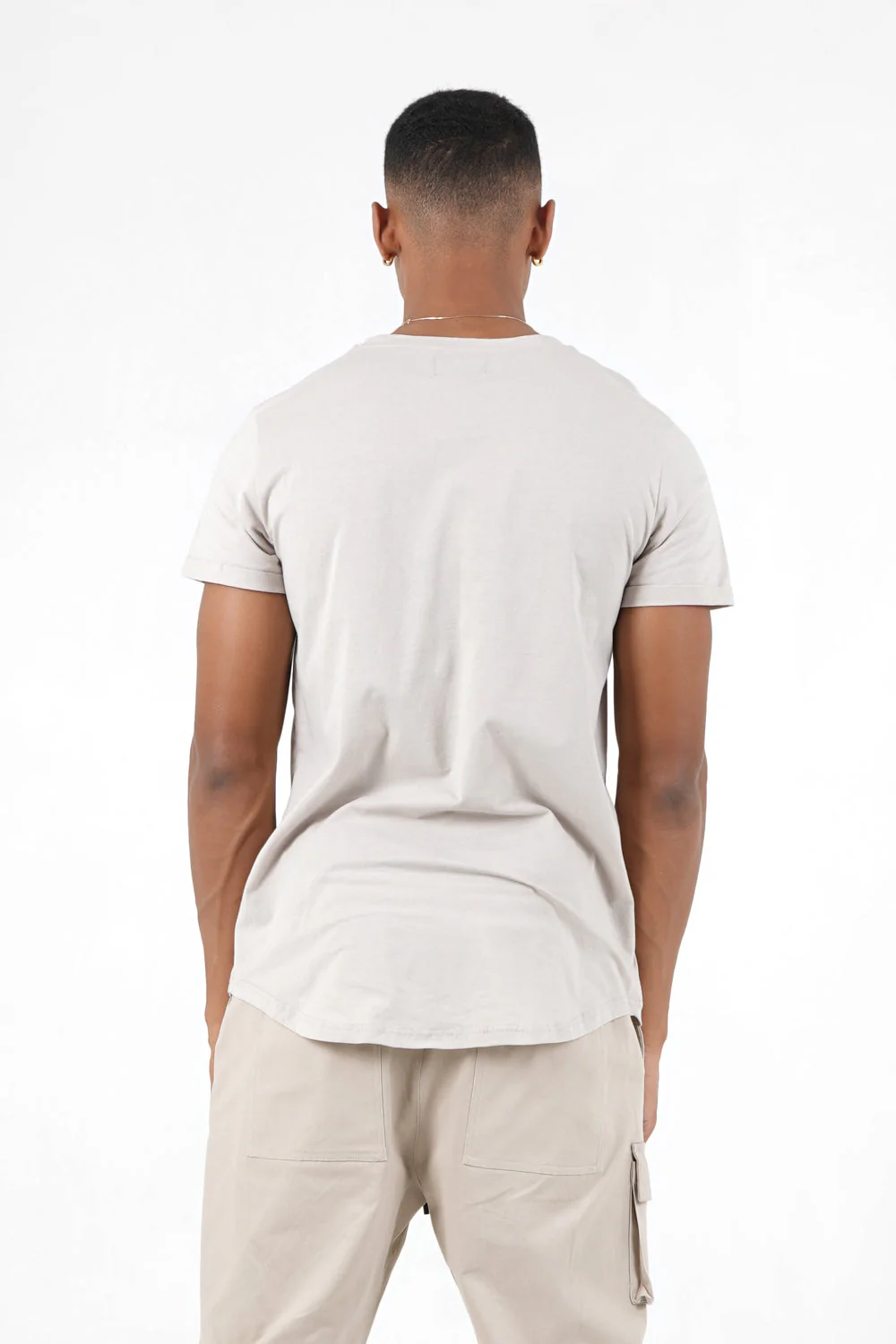 T-shirt bas arrondi long Beige - Image 5